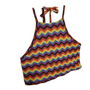 Pride Size XL Top Tie Back Halter Rainbow Chevron Vibrant Festival Sustainable
